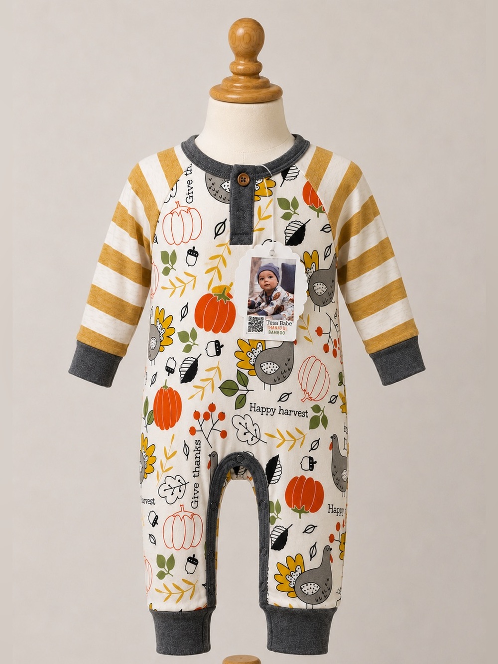 Thanksgiving Thankful Bamboo Romper--Tesa Babe SZ 3-6  or 6-9 Months​​​